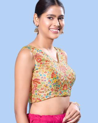women's computer-work padded back-open elbow-length-sleeves saree blouse 3