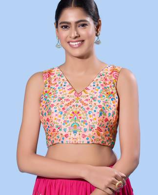 women's computer-work padded back-open elbow-length-sleeves saree blouse 1