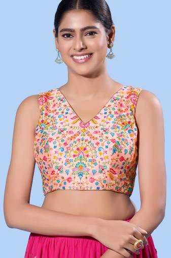 women's computer-work padded back-open elbow-length-sleeves saree blouse