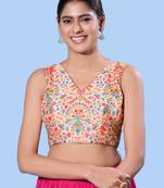 women's computer-work padded back-open elbow-length-sleeves saree blouse