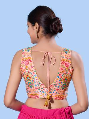 women's computer-work padded back-open elbow-length-sleeves saree blouse 2