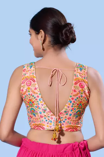 women's computer-work padded back-open elbow-length-sleeves saree blouse