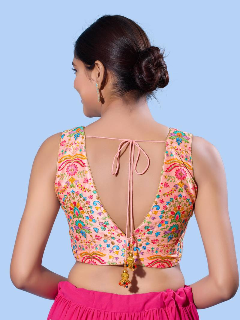 women's computer-work padded back-open elbow-length-sleeves saree blouse