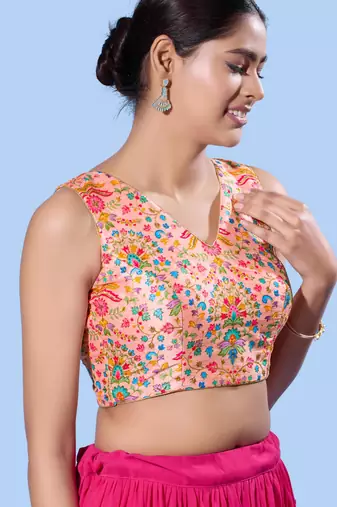 women's computer-work padded back-open elbow-length-sleeves saree blouse
