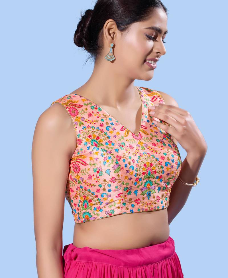 women's computer-work padded back-open elbow-length-sleeves saree blouse