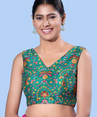 women's computer-work padded back-open elbow-length-sleeves saree blouse 1