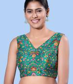 women's computer-work padded back-open elbow-length-sleeves saree blouse