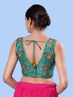 women's computer-work padded back-open elbow-length-sleeves saree blouse 2