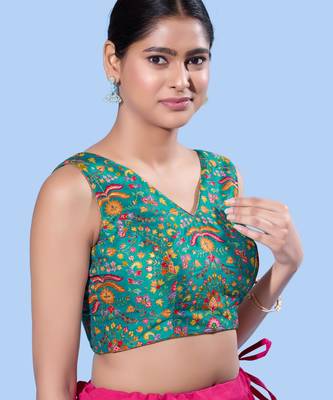women's computer-work padded back-open elbow-length-sleeves saree blouse 3