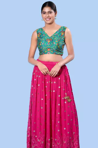 women's computer-work padded back-open elbow-length-sleeves saree blouse