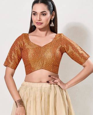women's tissue padded back open elbow-sleeves saree blouse 1