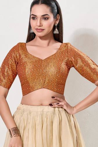 women's tissue padded back open elbow-sleeves saree blouse