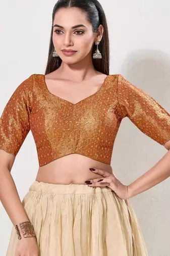 women's tissue padded back open elbow-sleeves saree blouse