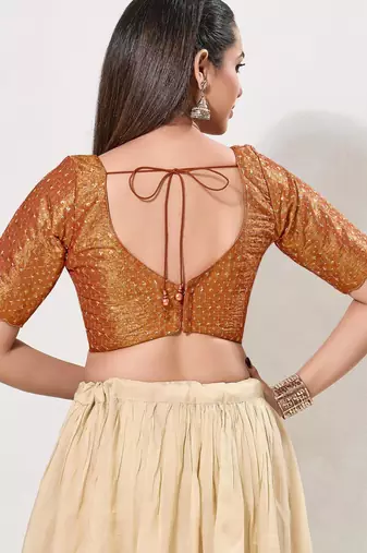 women's tissue padded back open elbow-sleeves saree blouse