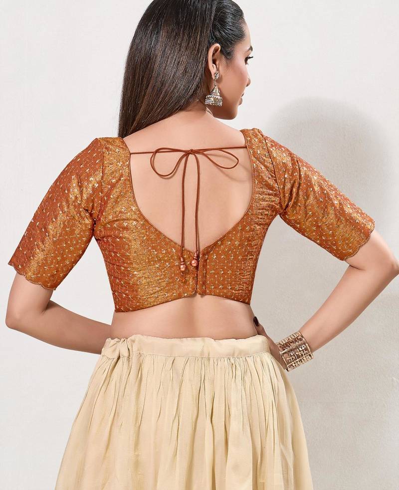 women's tissue padded back open elbow-sleeves saree blouse