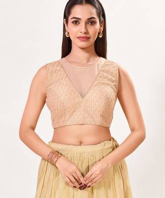 women's net padded back open sleeveless saree blouse 1