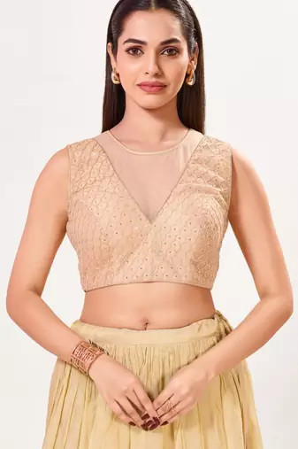 women's net padded back open sleeveless saree blouse