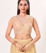 women's net padded back open sleeveless saree blouse