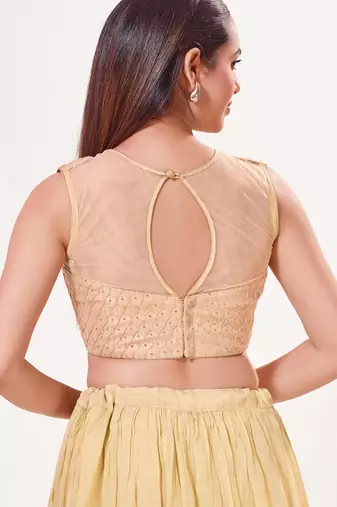 women's net padded back open sleeveless saree blouse
