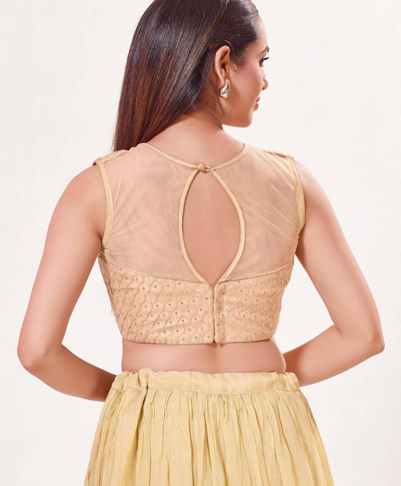 women's net padded back open sleeveless saree blouse