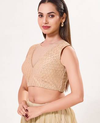 women's net padded back open sleeveless saree blouse 3