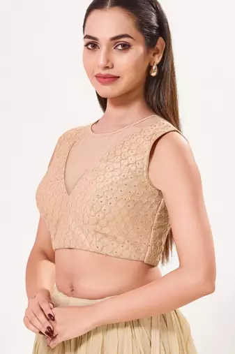 women's net padded back open sleeveless saree blouse
