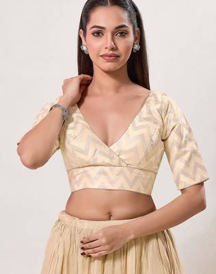 women's jacquard padded back open elbow-sleeves saree blouse 1
