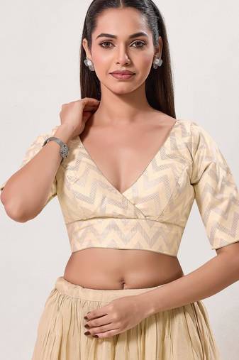 women's jacquard padded back open elbow-sleeves saree blouse