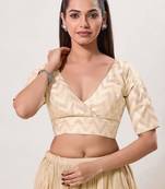 women's jacquard padded back open elbow-sleeves saree blouse