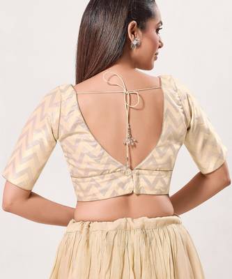 women's jacquard padded back open elbow-sleeves saree blouse 2