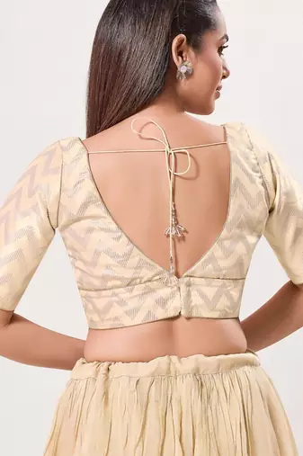women's jacquard padded back open elbow-sleeves saree blouse