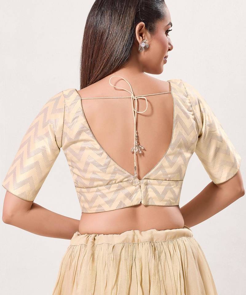 women's jacquard padded back open elbow-sleeves saree blouse