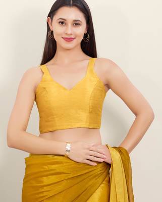 women's mulbury silk blend  padded back open sleeveless saree blouse 1