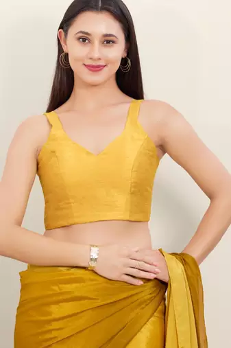 women's mulbury silk blend  padded back open sleeveless saree blouse