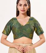 women's brocade padded back open elbow-sleeves saree blouse