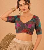 women's brocade padded back open elbow-sleeves saree blouse