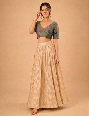 women's brocade padded back open elbow-sleeves saree blouse 4