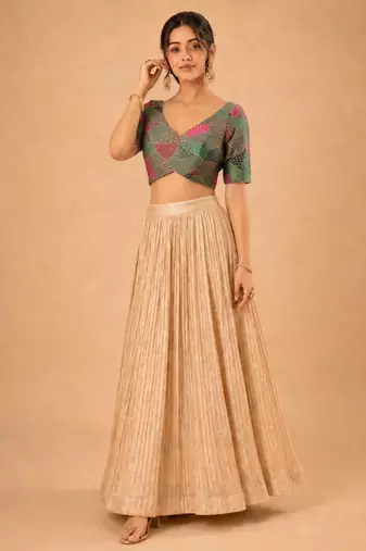 women's brocade padded back open elbow-sleeves saree blouse