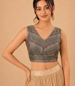 women's brocade padded back open sleeveless saree blouse