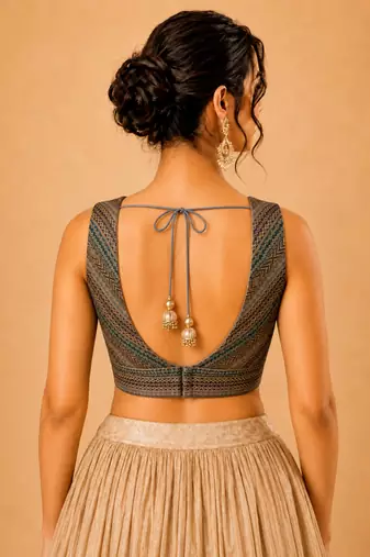 women's brocade padded back open sleeveless saree blouse