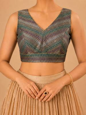 women's brocade padded back open sleeveless saree blouse 5