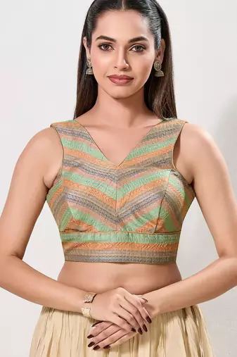 women's brocade padded back open sleeveless saree blouse