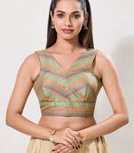 women's brocade padded back open sleeveless saree blouse