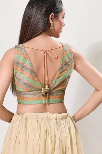 women's brocade padded back open sleeveless saree blouse