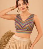 women's brocade padded back open sleeveless saree blouse