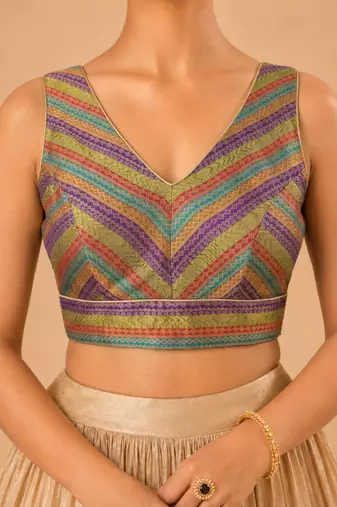 women's brocade padded back open sleeveless saree blouse