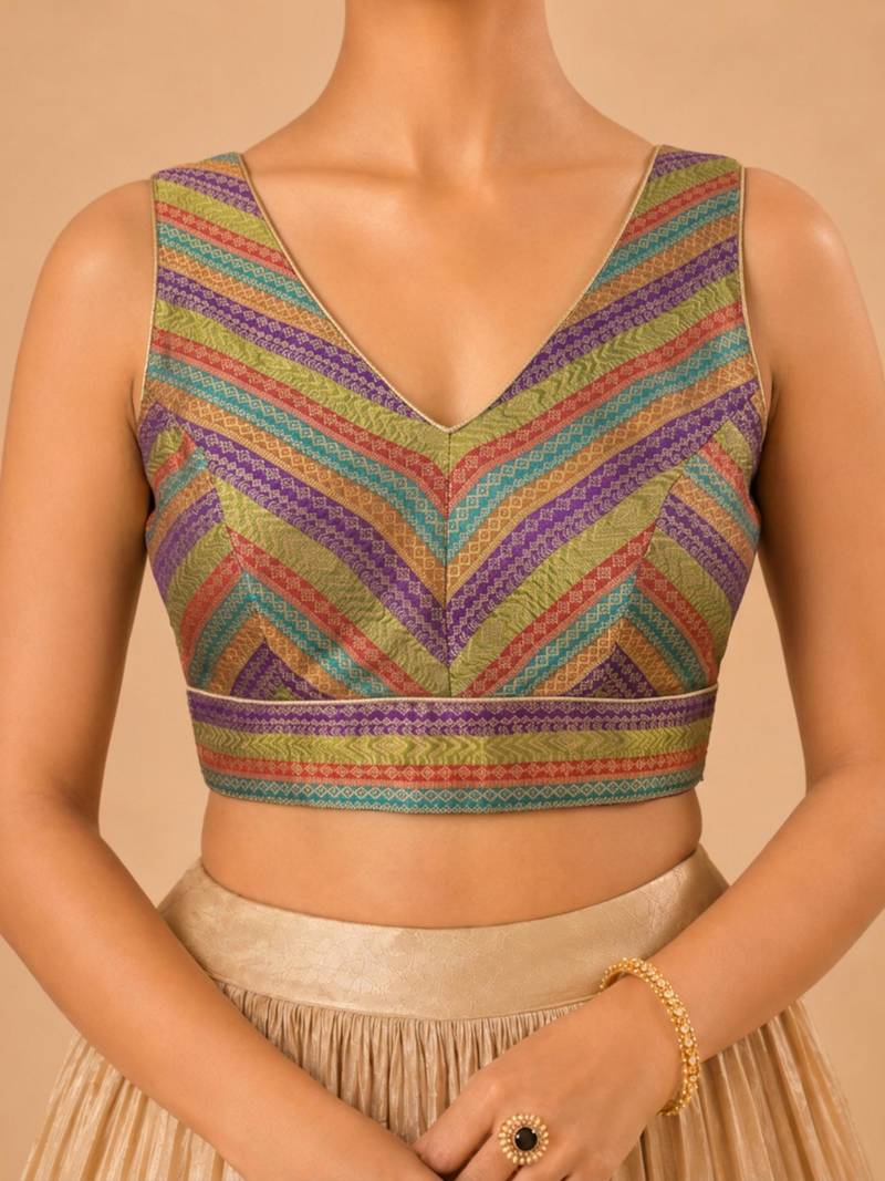 women's brocade padded back open sleeveless saree blouse