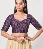 women's brocade padded back open elbow-sleeves saree blouse