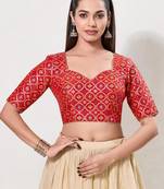 women's brocade padded back open elbow-sleeves saree blouse