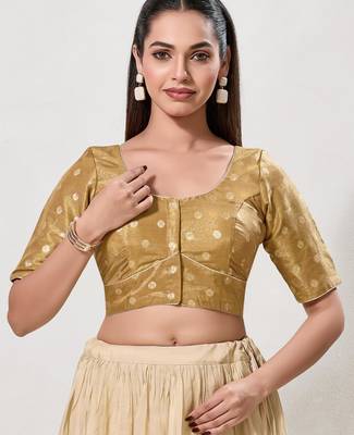 women's tissue padded front open elbow-sleeves saree blouse 1